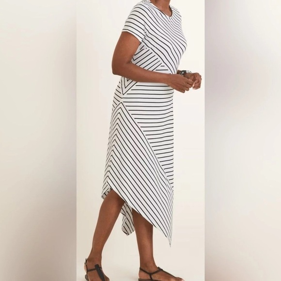Chicos Maxi Asymmetrical Black & White Striped Dress Size 0 ( US 4-6) - Picture 1 of 7